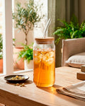 Vaso de vidrio con tapa de bambú 500ml