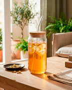 Vaso de vidrio con tapa de bambú 500ml