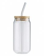 Vaso de vidrio con tapa de bambú