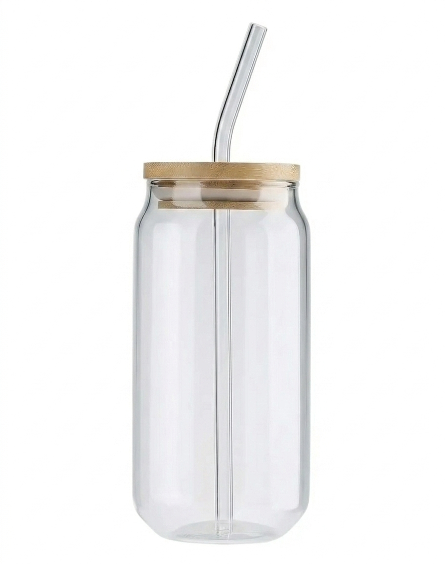 Vaso de vidrio con tapa de bambú